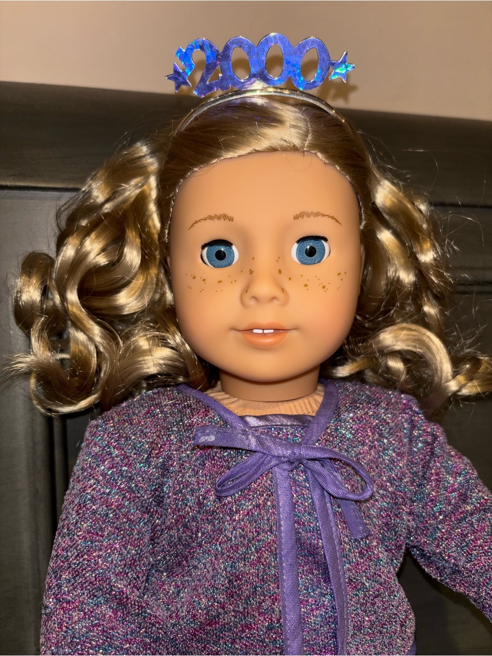 American Girl Blonde Doll with Blue Eyes and Purple Outfit